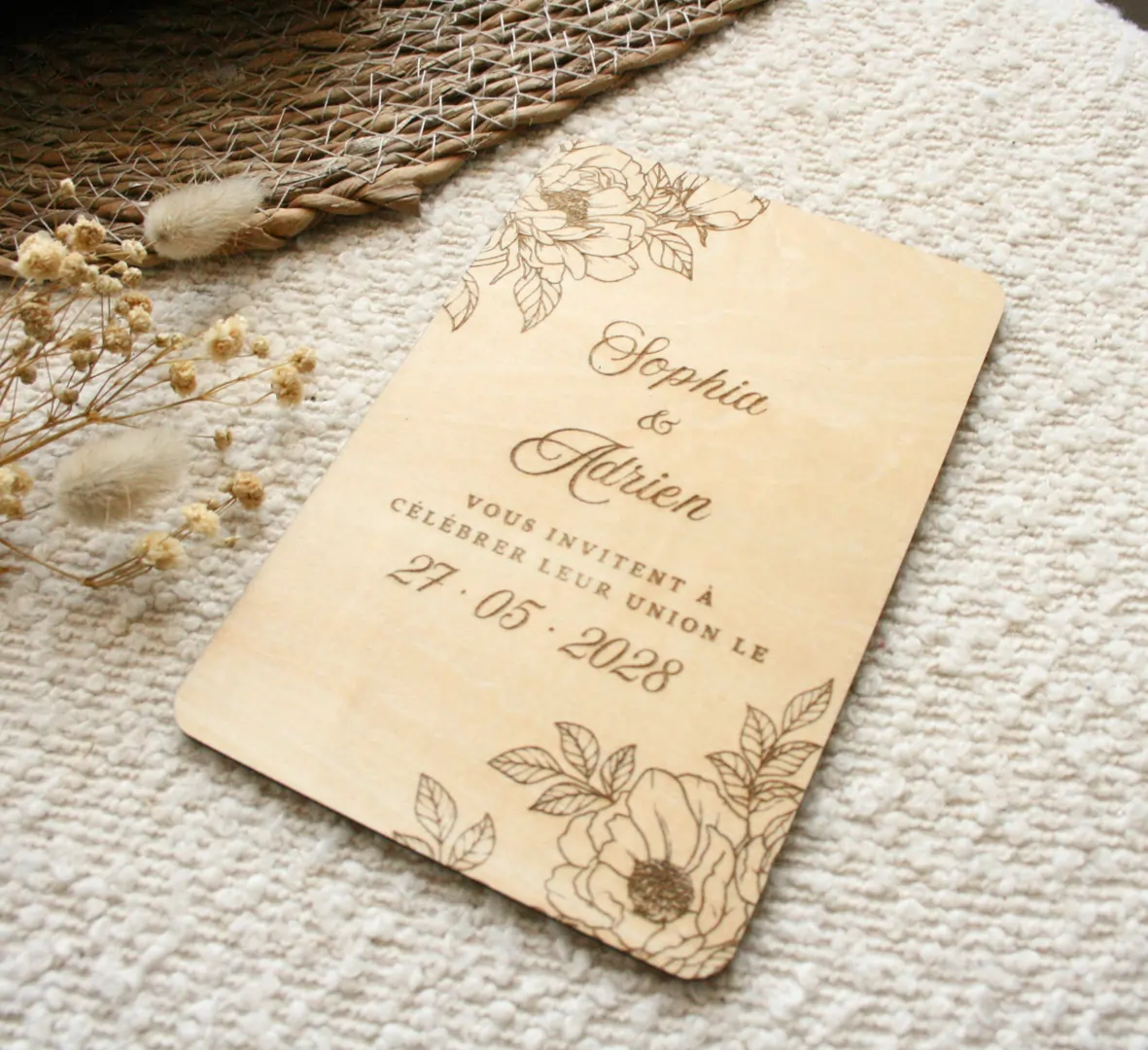 Faire-part mariage en bois personnalisé - Invitation — vue 4