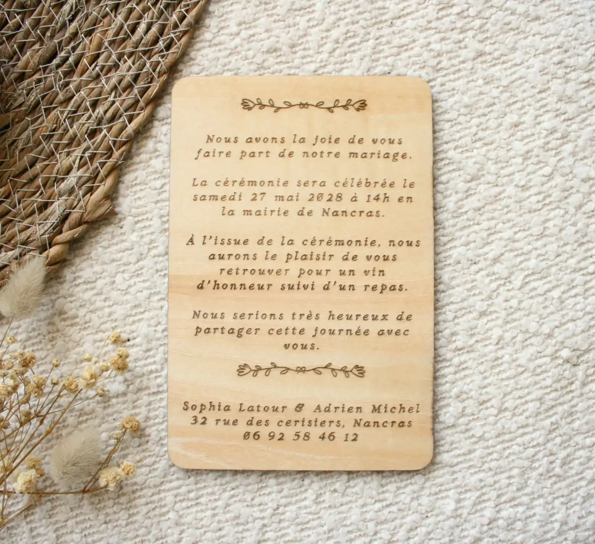 Faire-part mariage en bois personnalisé - Invitation — vue 3