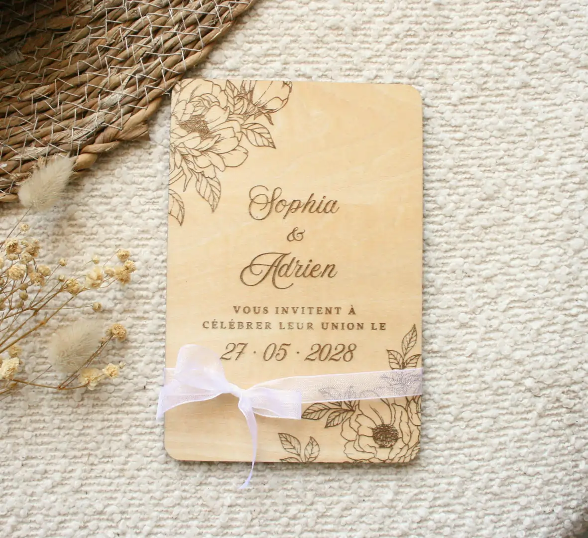 Faire-part mariage en bois personnalisé - Invitation — vue 2