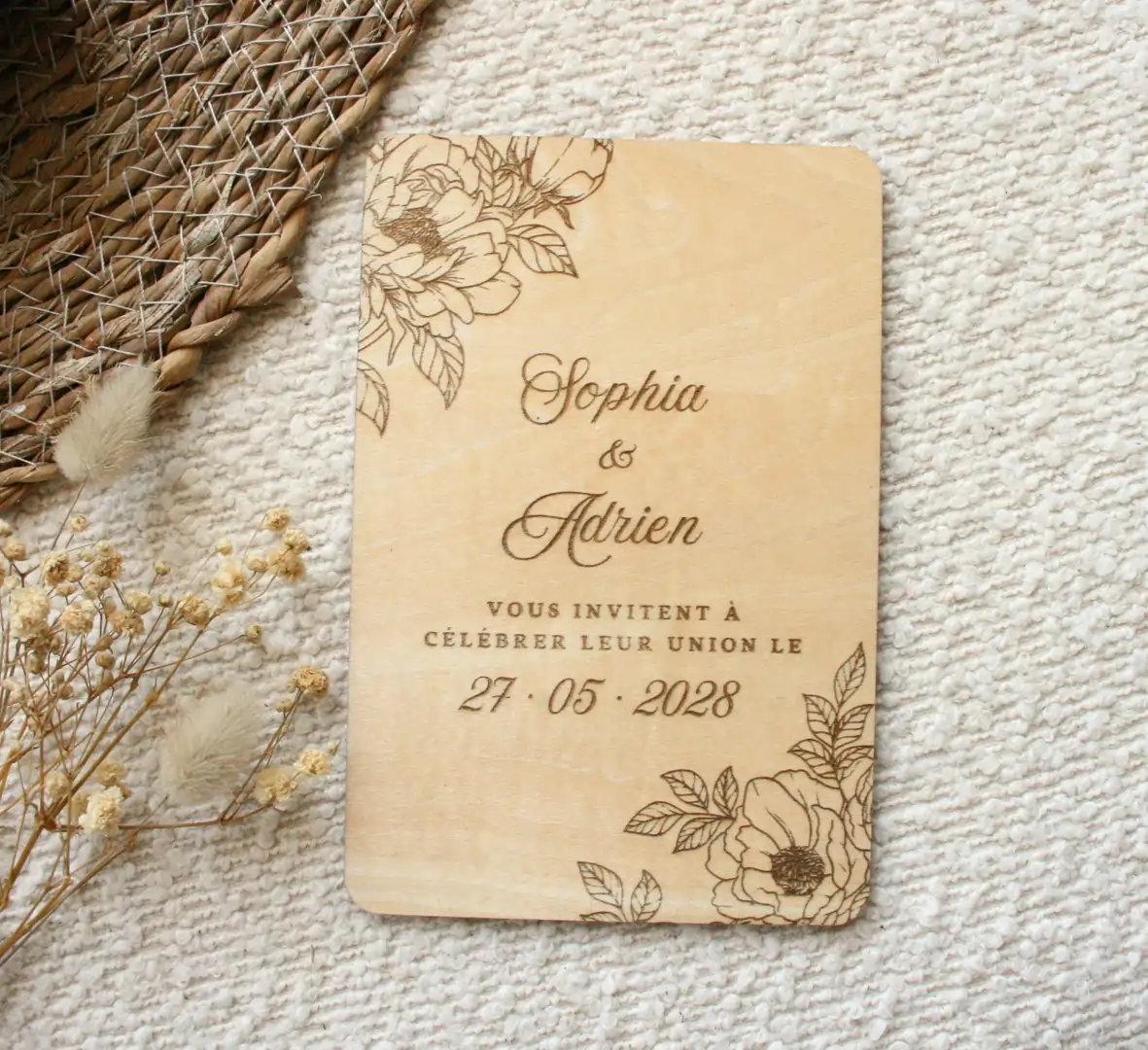 Faire-part mariage en bois personnalisé - Invitation — vue 5
