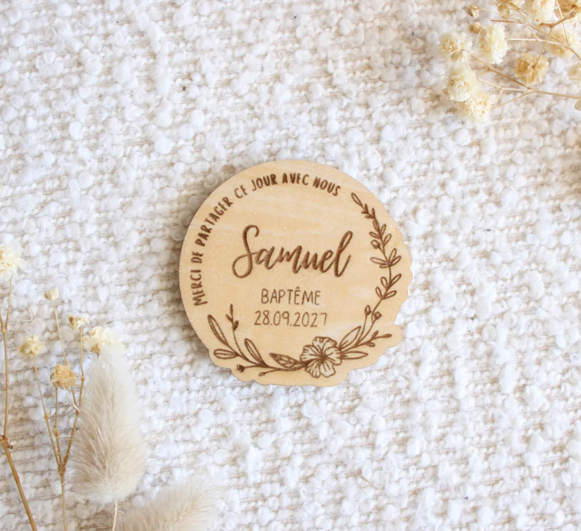 Magnet Personnalisé en Bois - Baptême, communion - Cadeau Invité personnalisé