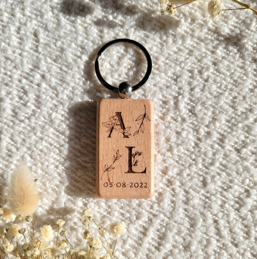 Porte-clé personnalisé, rectangle, initiales — L'atelier des dunes