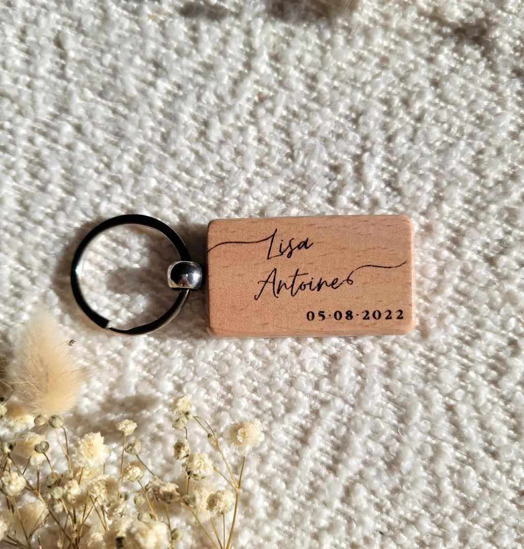 Porte-clé personnalisé, rectangle, couple — L'atelier des dunes
