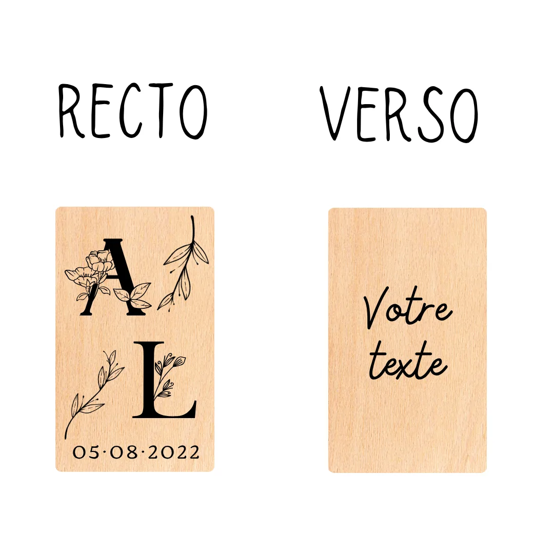 Porte-clé personnalisé, rectangle, initiales — vue 2