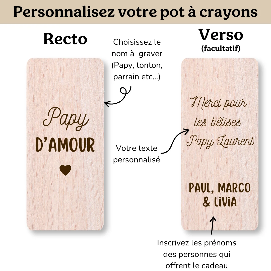 Pot à crayons personnalisé en bois – Papy, Mamie, Tonton… — vue 5
