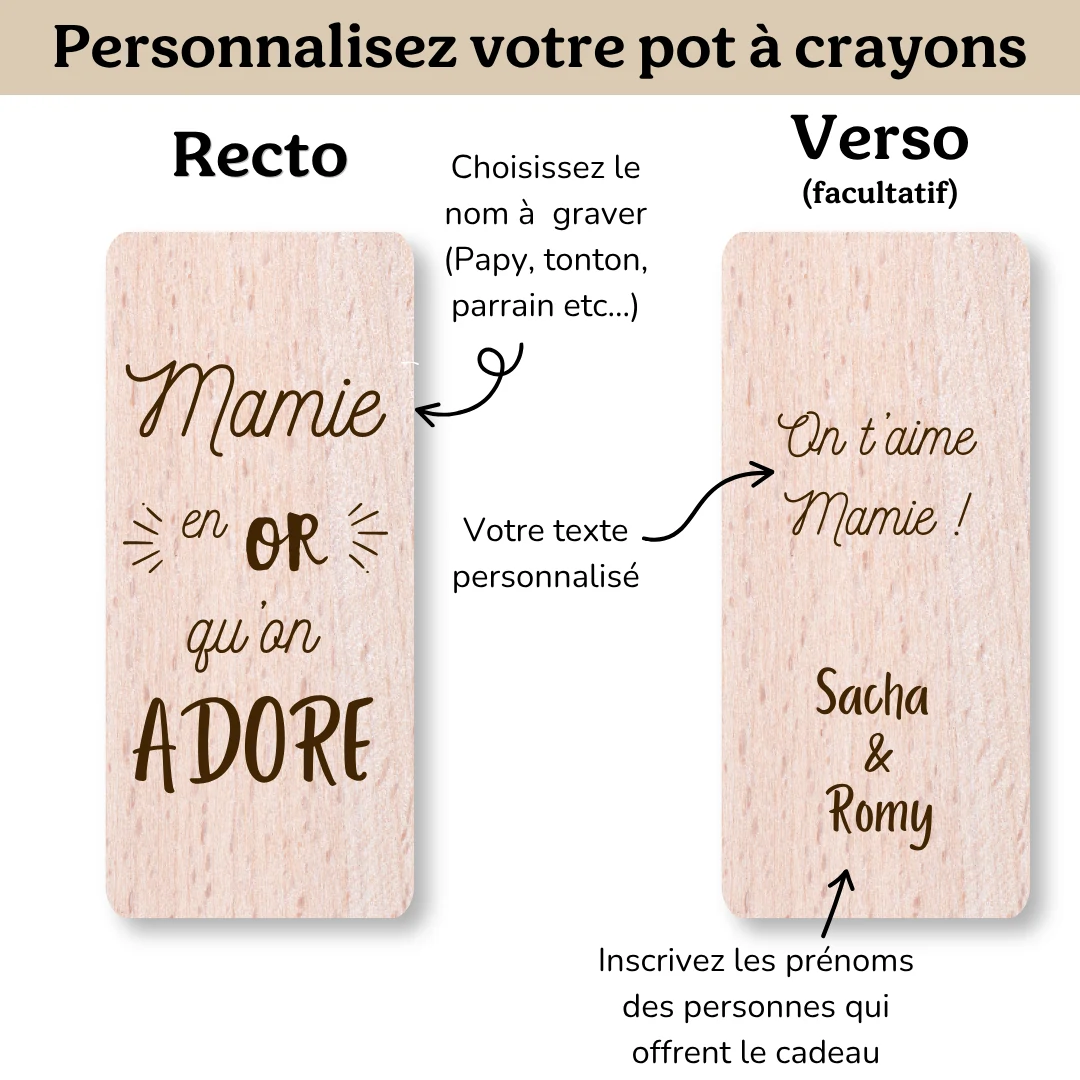 Pot à crayons personnalisé en bois – Papy, Mamie, Tonton… — vue 6