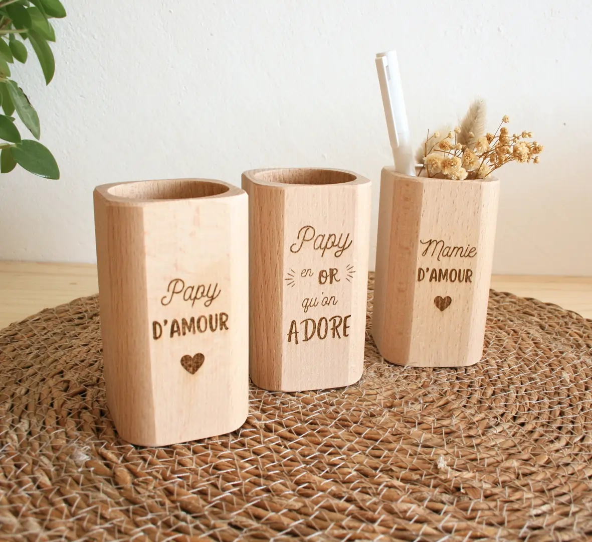 Pot à crayons personnalisé en bois – Papy, Mamie, Tonton… — vue 2