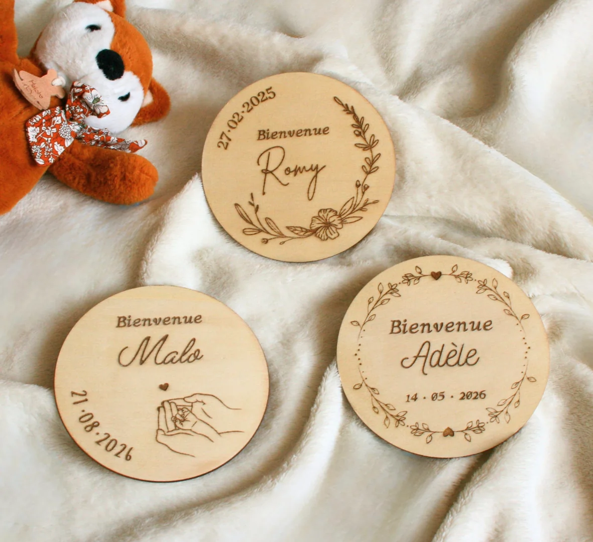 Rond en bois Naissance personnalisé